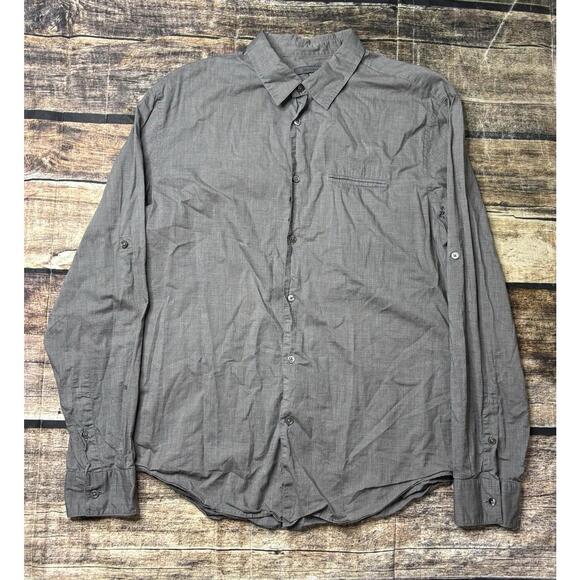 John Varvatos Shirt Men's Large Button Down Pockets Gray Roll Tab Sleeve Cotton - Picture 1 of 10